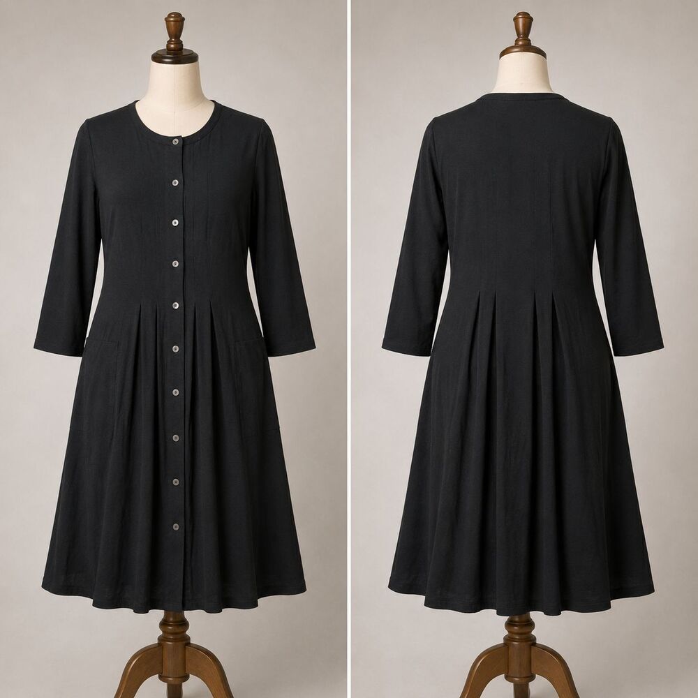 J. Jill Dress Women Medium Black Dress Minimalist Button Front Swing Dress